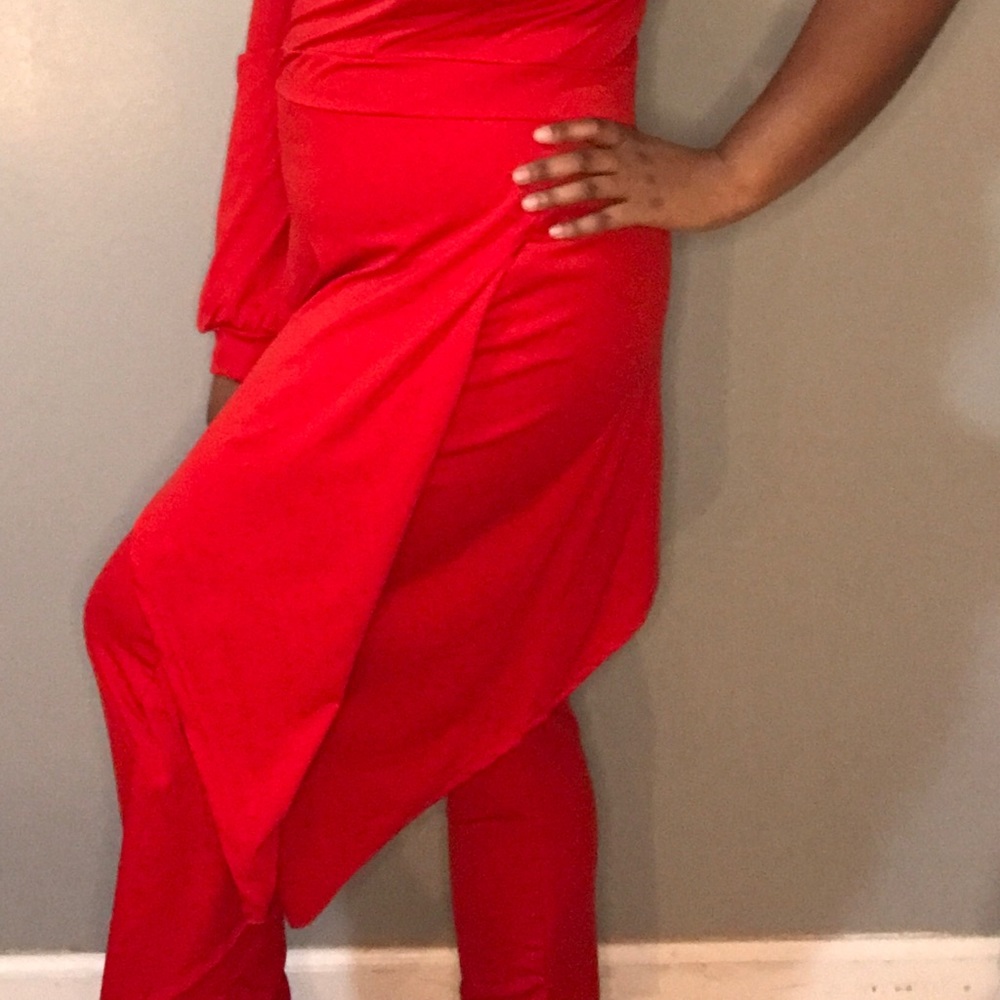 Red One-Arm Jumpsuit - Picture 4 of 5